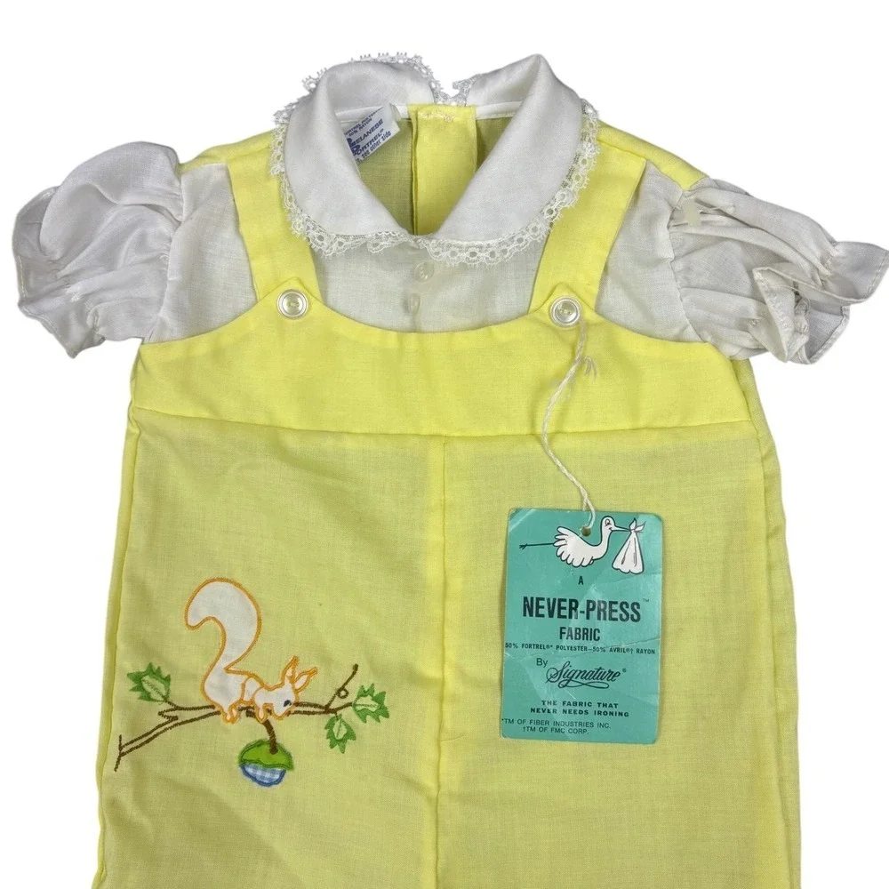 Signature Kids Baby Yellow Squirrel Acorn Embroidered Footed Pajamas Romper 18mo - Picture 3 of 10